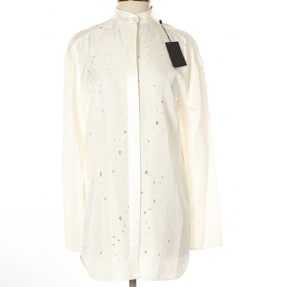NWT Alexander Wang Long Sleeve Tunic Blouse Top Shirt Cream 2 Keyhole Mandarin - Picture 1 of 2